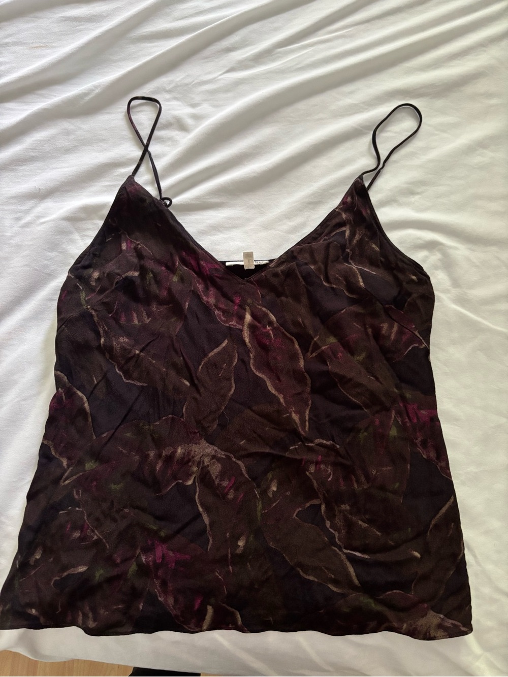 Wilfred Brown and Black Leaf-Print Silk Cami with Plum Highlights